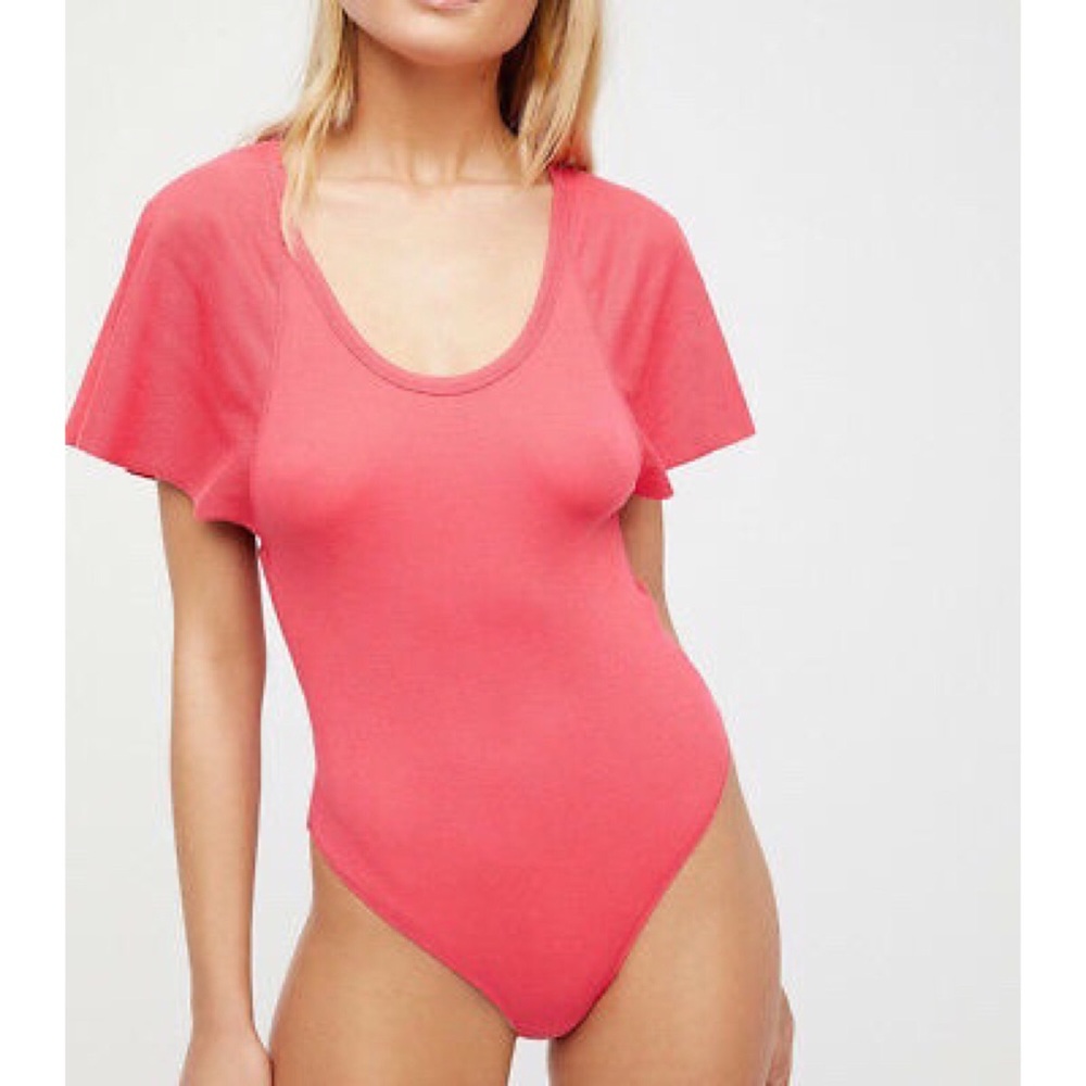 Free People Byron Ribbed flutter sleeve Bodysuit